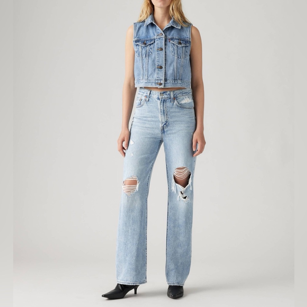 Levi's Light Blue Ripped Wide Leg Jeans